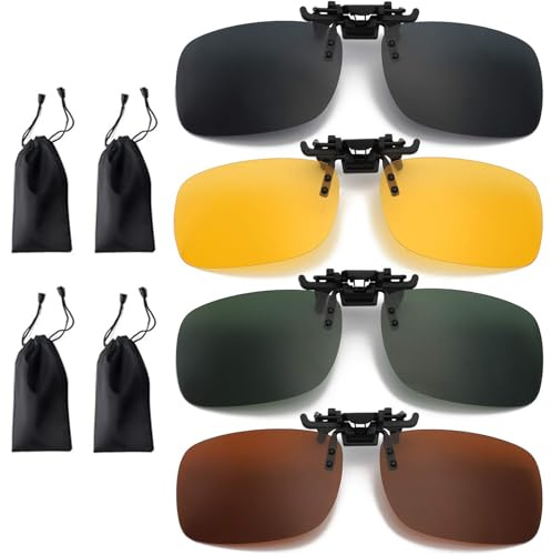 QUALDESN 4 PCS Clip on Sunglasses, No Frame Stylish, Clip on Sunglasses Over Prescription Glasses, Easy to Attach Durable Lightweight Design Ideal for Daily Use and Outdoor Activities