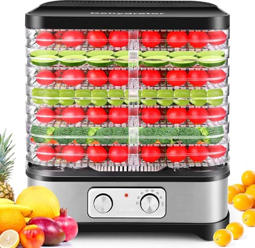 Dörrautomat Edelstahl, Dörrapparat Dehydrator Dörrgerät mit 8 Einlegefächer, Temperaturregelung 35-70℃, für Fleisch, Früchte, Gemüse und Nüsse, 400W
