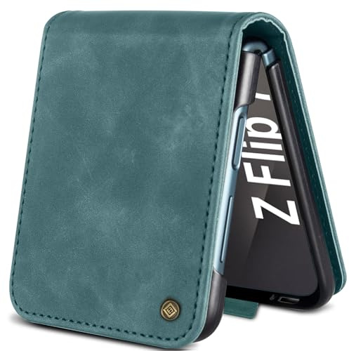 Giyer Étui de protection à rabat en cuir de qualité supérieure pour Samsung Galaxy Z Flip 7 5G - Fonction support - Compartiment pour cartes - Vert
