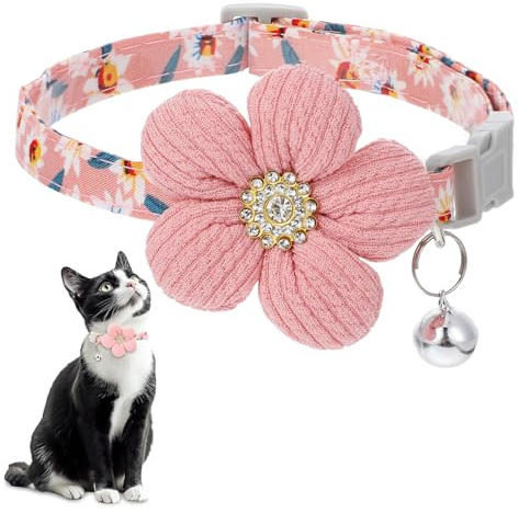 Tyqour Collar de gato con campana, collares para perros pequeños con flor para arena, bonitos collares florales ajustables para gatos para niñas y cachorros pequeños