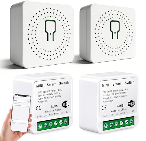 4 pezzi interruttore della luce intelligente modulo 1 via: interruttore wireless Smart Switch, mini interruttore Wi-Fi fai da te, app e controllo vocale, controllo dei tasti, interruttore della luce