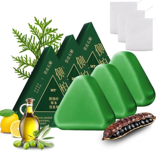 LOPHE Shampoo Solido Con Foglie Di Cipresso E Erba Usman Per Pulisce E Nutre I Capelli, Promuove La Crescita, 3x100g