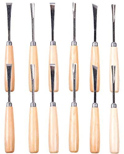STOBAZA Cinceles para Tallar Madera 12 Piezas, Kit Profesional de Formones para Carpintería y Escultura, Acero de Alta Dureza, Apto para Principiantes y Trabajadores Manuales,