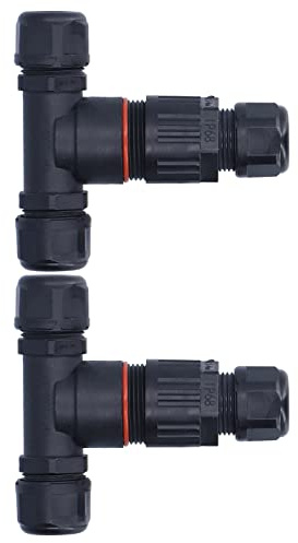 Horett 3-vägs Kopplingsdosa IP68 450V 32A Utomhus T Shape-kontakt (Två | Flamskyddande Nylon, Mässing Nickelpläterade Kontakter, Vattentät Sladd, Utomhusstrålkastare, IP68-klassad