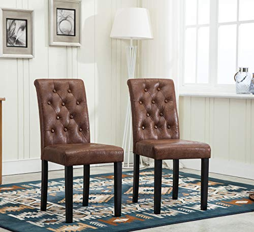 Mcc Set of 2 Lined Fabric Dining Chairs With Solid Wooden Legs For Home & Commercial Restaurants [Brown* Blue* Red* Grey*] (Brown)
