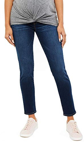 Motherhood Maternity Women's Indigo Blue Sustainable Secret Fit Belly Skinny Leg Maternity Jeans, Dark Wash, Small
