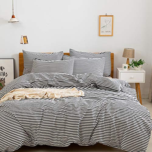 JELLYMONI 100% Cotton Classic Striped Queen Duvet Cover Set, Grey