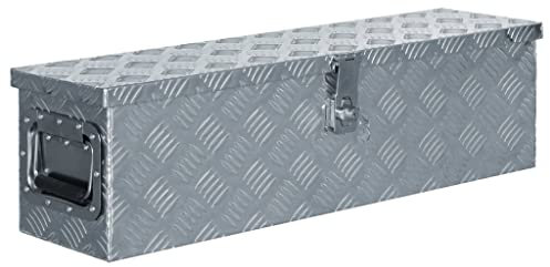 vidaXL Aluminum Box Silver Toolbox Trailer Box Drawbar Organizer Belt Box Storage Chest Indoor Trunk Packing Lightweight 31.7x8.7x8.7