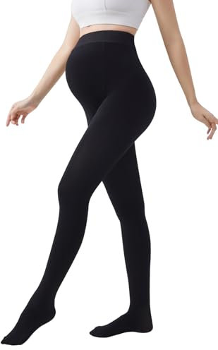 MANCI Maternity Tights, Bequeme Stretch-Leggings in Schwarz, Verstellbarer Bund, 320 Denier