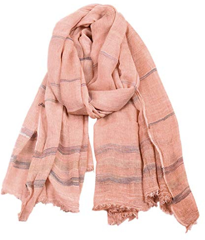 YONKOUNY Bufanda Hombres Otoño e Invierno Cálida Bufanda Clásico Largo Algodón y Lino Suaves Braga Cuello Moda Pañuelo de Cuello de Rayas (rosado)