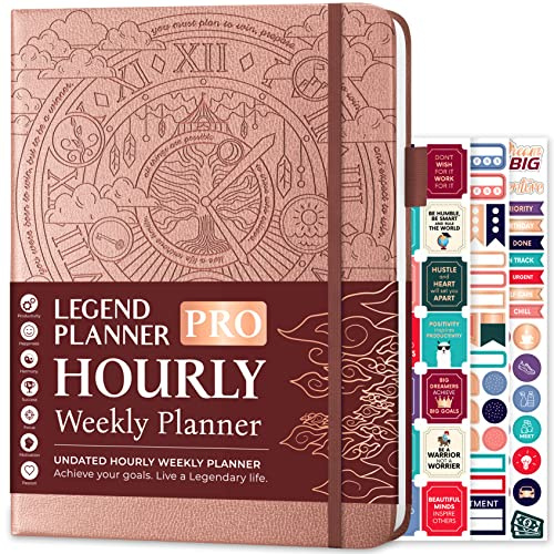 Legend Planner PRO Edition Horaire - Agenda Hebdomadaire Horaire Carnet de Rendez-Vous Gestion du Temps, Journal Travail/Vie Personnelle, Non Daté, Format A4, Couverture Rigide - Or rose