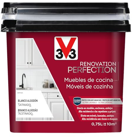 V33 Esmalte Renovation Perfection Cocina Blanco Algodón Satinado 0,75L