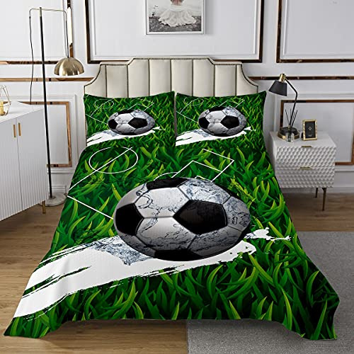 Trapuntato Calcio Trapuntato Tema Sportivo Copriletto Trapuntato per Ragazzi Ragazze Bambini Pallone Da Calcio Set Biancheria Da Letto 3D America Calcio Singola Dimensione Tra170X230cm