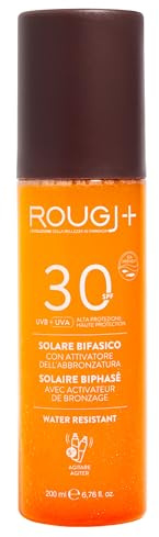 Rougj Spray Solare Bifasico 30 con Attivatore di Melanina - Protezione Solare 30 Spray Corpo con Arginina, Fico d’India e Thermus Ferment - SPF 30 Water Resistant 200ml - Made in Italy