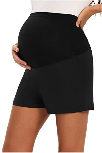JMITHA Leggins Premamá Cortos Embarazo Algodón Super Cómodas Polainas de Maternidad Ropa Deporte Embarazo Pantalones Mujer Delgada (XL, Negro/Cintura Alta)