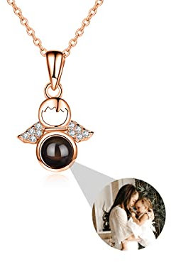 Personalisierte Foto Halskette Projektion Halskette mit Bild im Stein, 925 Sterling Silber Engel Halskette Anhänger Ich liebe dich Halskette 100 Sprachen Abstand Schmuck Geschenk Mama Frau Freundin