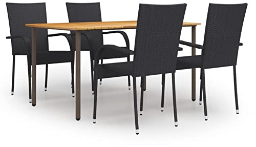 Yolola Poly Rattan trädgårdsmöbler set för 4 personer – trädgårdsset sittgrupp sittgrupp trädgårdsbyggnad staplingstolar & matbord – sittgrupp – svart
