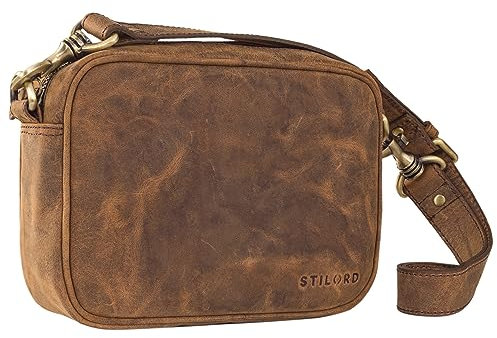 STILORD 'Tamika' Leder Crossbody Bag Damen Breiter Gurt Vintage Schultertasche Echtleder Klein Tasche zum Umhängen Frauen Ledertasche, Farbe:colorado - braun
