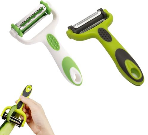NPQ 2Pcs Potato Peelers for Kitchen, 3 in 1 Julienne Vegetable Peeler, Professional Speed Peeler, Anti-Slip Peeler for Peeling for Potato, Apples, Carrots, Cucumber and Various Veg and Fruits