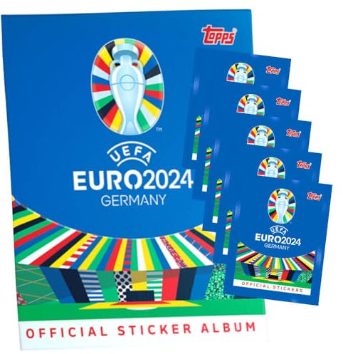 Generisch Topps UEFA EURO 2024 Sticker - Fußball EM Sammelsticker - Auswahl (1 Album + 5 Tüten)
