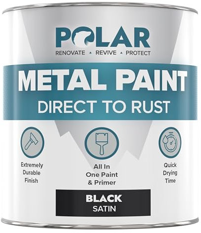 Polar Metal Paint - 1 Litre | Satin Black | Direct to Rust All-in-One Primer, Undercoat, and Topcoat in One | Rust-Resistant Black Paint for Metal, Steel, Aluminium & Galvanised Iron