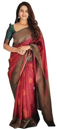 Accessorize Kingdom Women's Kanjivaram Soft Lichi Silk Saree With Blouse Piece Perfect for Weddings, Parties, and Special Occasions Inspired by traditional Indian craftsmanship (Maroon)