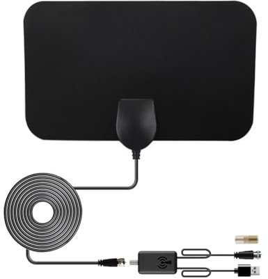 Vecys Antenne TV Intérieure HDTV 10 dBi Antenne TV Numérique DVB-T2 HD Mini Antenne de Portée 80 Miles pour Smart TV RG174 Câble Coaxial 3m/9.84ft Prise en Charge 1080p