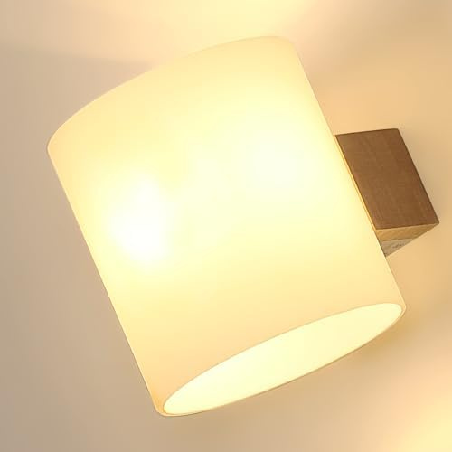 Toolight Aplique de Pared Interior de Madera, Lámpara de Pared Vintage con Pantalla de Vidrio, Luz de Pare per Camera da Letto Soggiorno Corridoio Scale (Con 1pc 12W bombilla tricolor)