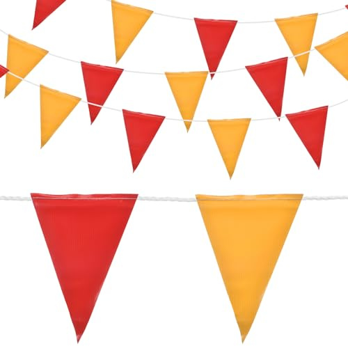QUARKZMAN 31m Striscione Bandierine Rosso Giallo, 45pz Bandiere a Triangolo per Festoni Feste Interne Esterne Avviso di Costruzione Traffico