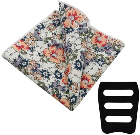 LJBFNN Floral Pocket Squares for Men, Mens Ladies Cotton Handkerchiefs with Pocket Square Holder for Wedding Party Camping (Floral Orange White Green)
