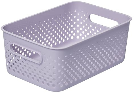 SmartStore Cesta de almacenamiento mediana de 5,6 L, color lavanda, para cocina, baño, oficina, organizador de juguetes, contenedor con asas, encajable, 29,5 x 20,5 x 12 cm