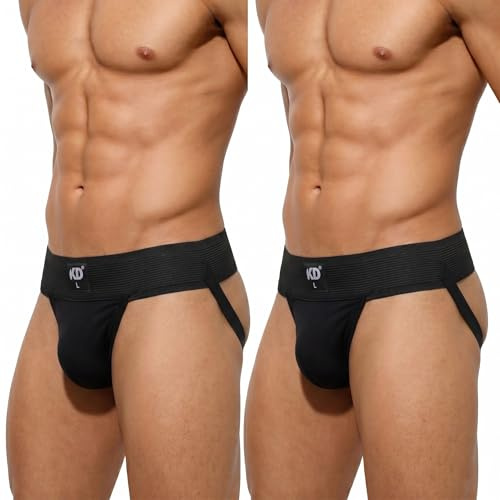 KD Willmax Jockstrap i ekologisk bomull, gymstöd – 7,6 cm midjeband, mjuk och hållbar, Svart förpackning 2, M