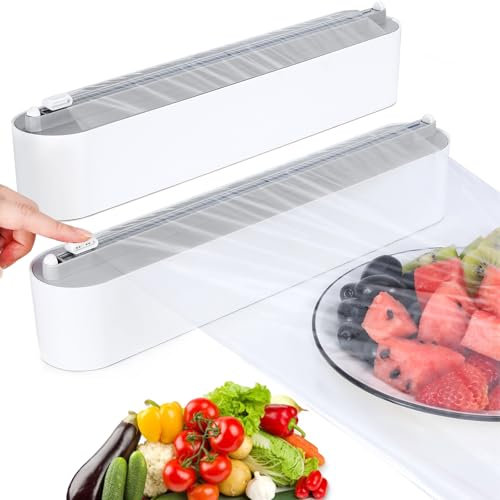 Housolution 2 Pezzi Porta Pellicola Magnetico da Cucina, Porta Pellicola e Alluminio con Taglierina, Taglia Pellicola da Cucina, Dispenser Pellicola e Alluminio, Compatibile con Rotoli Larghi 30cm
