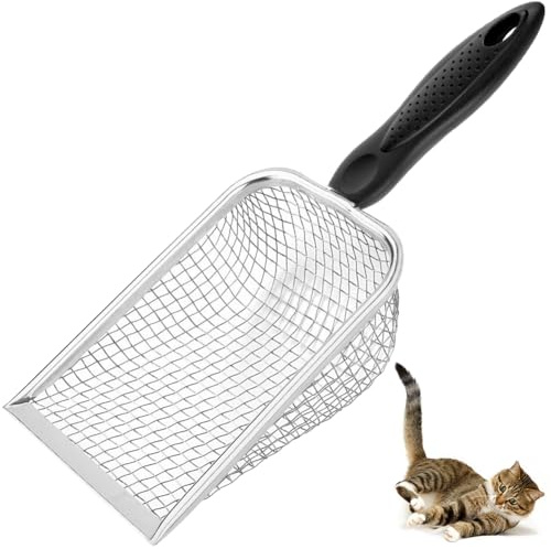 Apidgrowth Metal Cat Litter Scoop,Sturdy Litter Cleaner Corner Shovel,Stainless Steel Mesh Litter Shovel,Easy to Clean Reptile Terrarium Sand Waste(Black)-Christmas