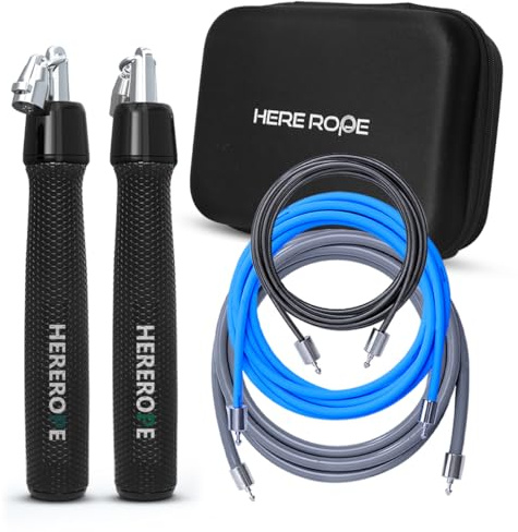Hererope 3-i-1 viktad hopprep, utbytbara vikter 72/125/225 g, 360 graders rotation, justerbar längd, ergonomiskt läderhandtag (svart)