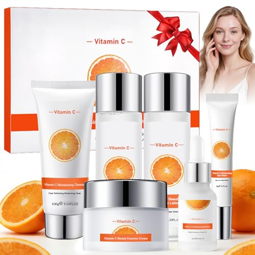 Kit per la Cura della Pelle 6 Pezzi,Prodotti per la Cura del Viso,Set Skincare Idratante con Acqua essenziale,essenza,siero,crema per gli occhi, Set Skincare Viso Completo per Ragazze e Donne