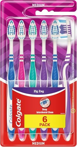 Colgate ZigZag Toothbrush Medium Pack of 6 - Value Pack Toothbrush for Deep Cleaning