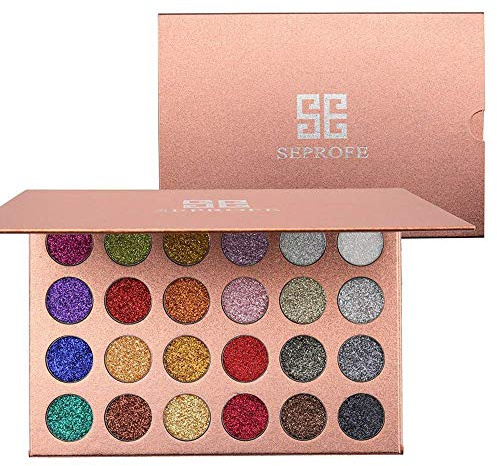 24 Color Pressed Glitter Eyeshadow Palette Metallic Highly Pigmented Shimmery Waterproof Long Lasting