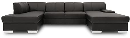 DOMO. collection Wohnlandschaft Star, Leder-Sofa in U-Form, Polstergarnitur, Couch 150 x 304 x 150 cm (BxTxH), in Kunstleder schwarz