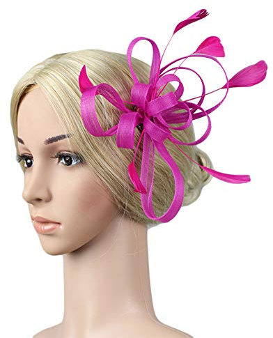 Women Ladies Feather Fascinators with Headband Clip Wedding Bridal Flower Fascinator Hair Clip Pillbox Hat Derby Hat Wedding Bride Headwear Hair Accessories