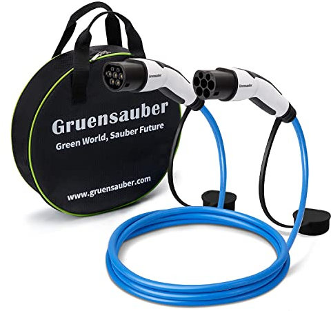 Gruensauber Typ 2 Ladekabel - 22KW 7M 32A 3 Phasig,Ladekabel Elektroauto Typ 2 für E-Auto EV/PHEV,Typ 2 auf Typ 2 Mode 3 Ladekabel mit Tasche,Geeignet für Model Y/3/S/,i3,Zoe,ID.3,ID.4,E-Tron,e-208