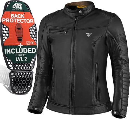 SHIMA WINCHESTER 2.0 Motorradjacke Damen - Klassische Biker-Lederjacke mit Rücken, Schulter und Ellbogen Protektoren, verstärkte Doppelnähte (Schwarz, S)