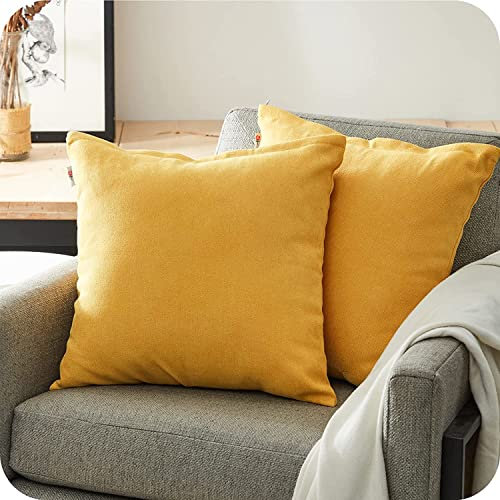 2er Set Sofakissen mit Füllung, geeignet als Couchkissen Dekokissen Zierkissen, Chenille-Bezug mit verstecktem Reisverschluss, Ökotex Füllkissen inklusive, weich & angenehm, Doppelpack (senf, 40x40)