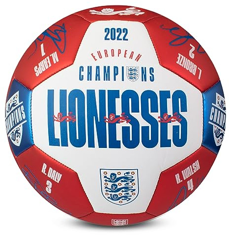 England Lionesses Euro Champions Signature Football Size 5, White/Red/Blue