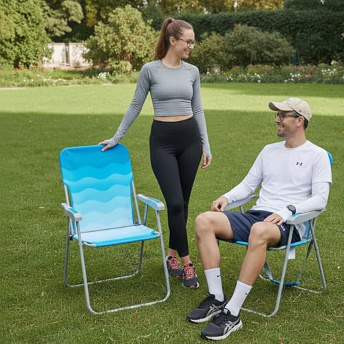 #WEJOY Folding Beach Chairs Lightweight Portable Garden Chair with Armrest Sturdy High Back Camping Chair for Outdoor Fishing Festival CYAN/WHITE