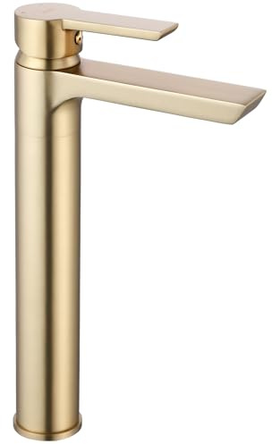 Rea ARGUS BRUSH GOLD HÖGT Tvättställsblandare Mässing badrumsblandare Enkelgrepps varm och kall justerbar handtvättkran (guld)