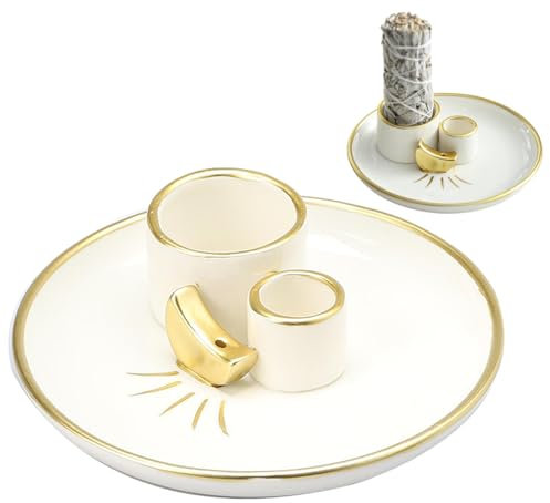 Santo Räucherstäbchenhalter, Keramik Salbei Kerzenhalter Räucherstäbchen Halter 3-in-1 Räucherholz Räuchergefäß Keramik Räuchergefäß Mit Ascheauffangplatte, Dekoration