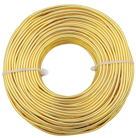 Uxney Filo metallico per gioielli, filo di alluminio 2mm - Per lavori manuali, creazione di gioielli, fai da te e artigianato in metallo (Oro, 30 metri)