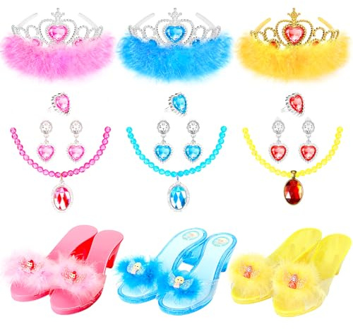 Mastom Princess Dress Up Shoes Set, Girls Role Play Dress Up Toys, Toddler Princess Dress up Shoes with Crowns kit Gift for Girls Aged 3 4 5 6 Years Old