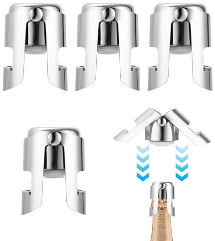 4 pezzi Tappo per Spumante, Tappo Riutilizzabile per Bottiglie di Champagne, Tappo Spumante in Acciaio Inox, a Prova di Perdite, Mantieni Fresco, Tappi Bottiglie Vino, per Gassate Vino Birra Champagne